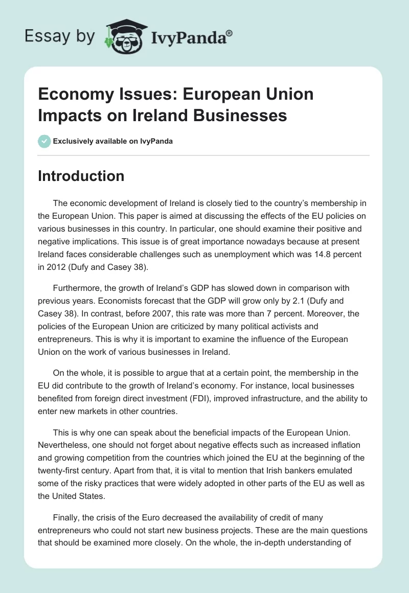 The Impact of EU Membership on Irish Businesses: Challenges and Opportunities. Page 1