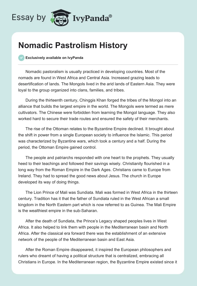 Nomadic Pastrolism History. Page 1