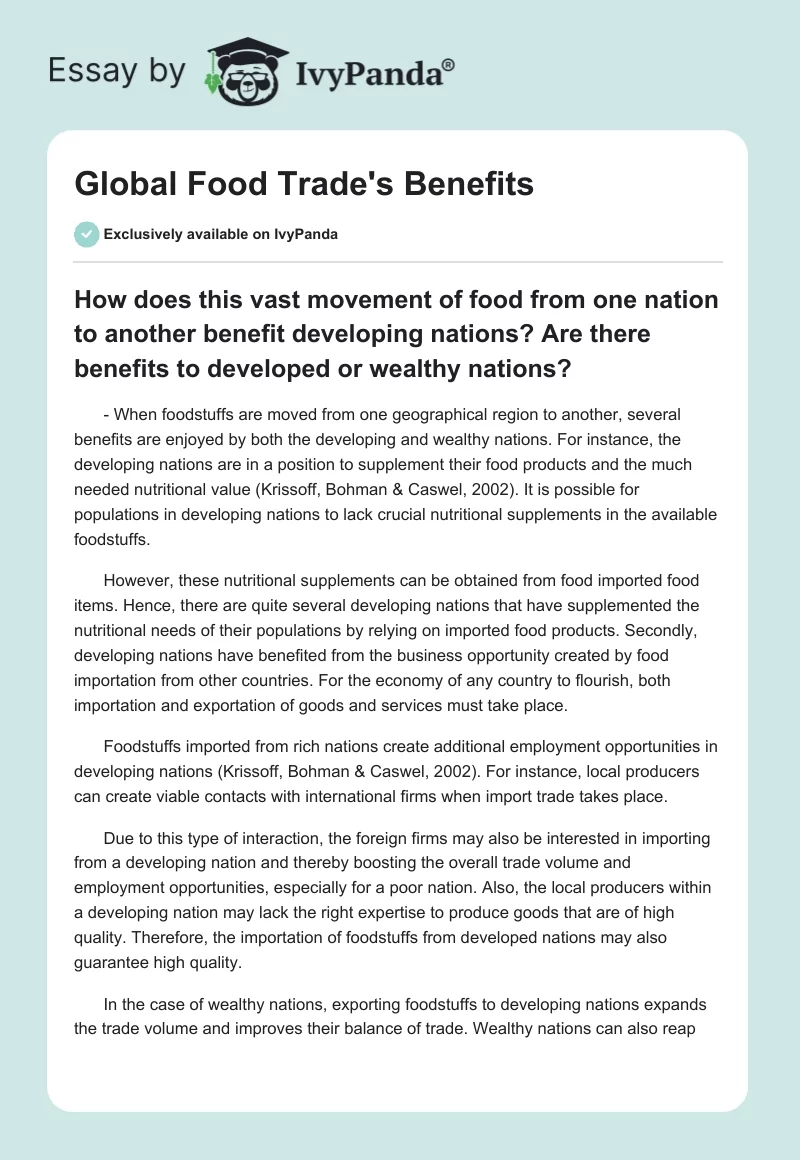 Global Food Trade's Benefits. Page 1