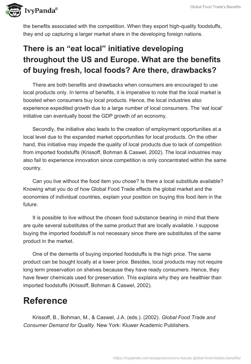 Global Food Trade's Benefits. Page 2