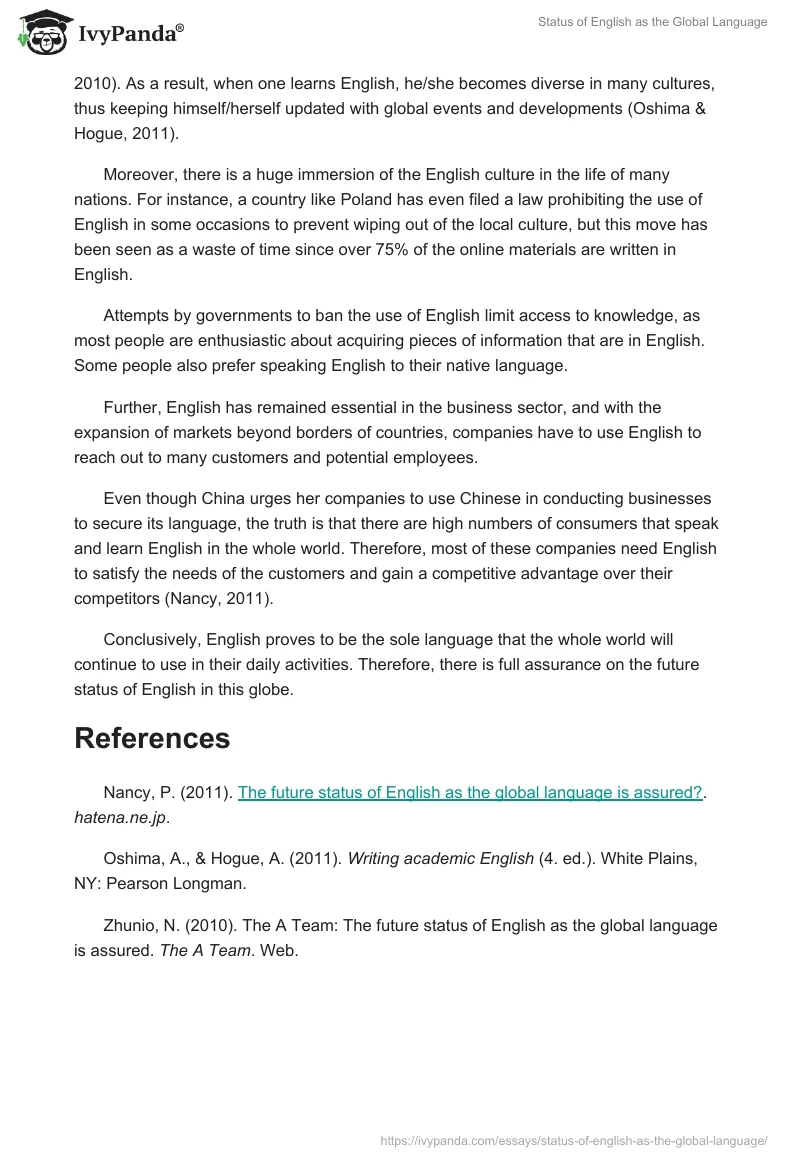 Status of English as the Global Language. Page 2