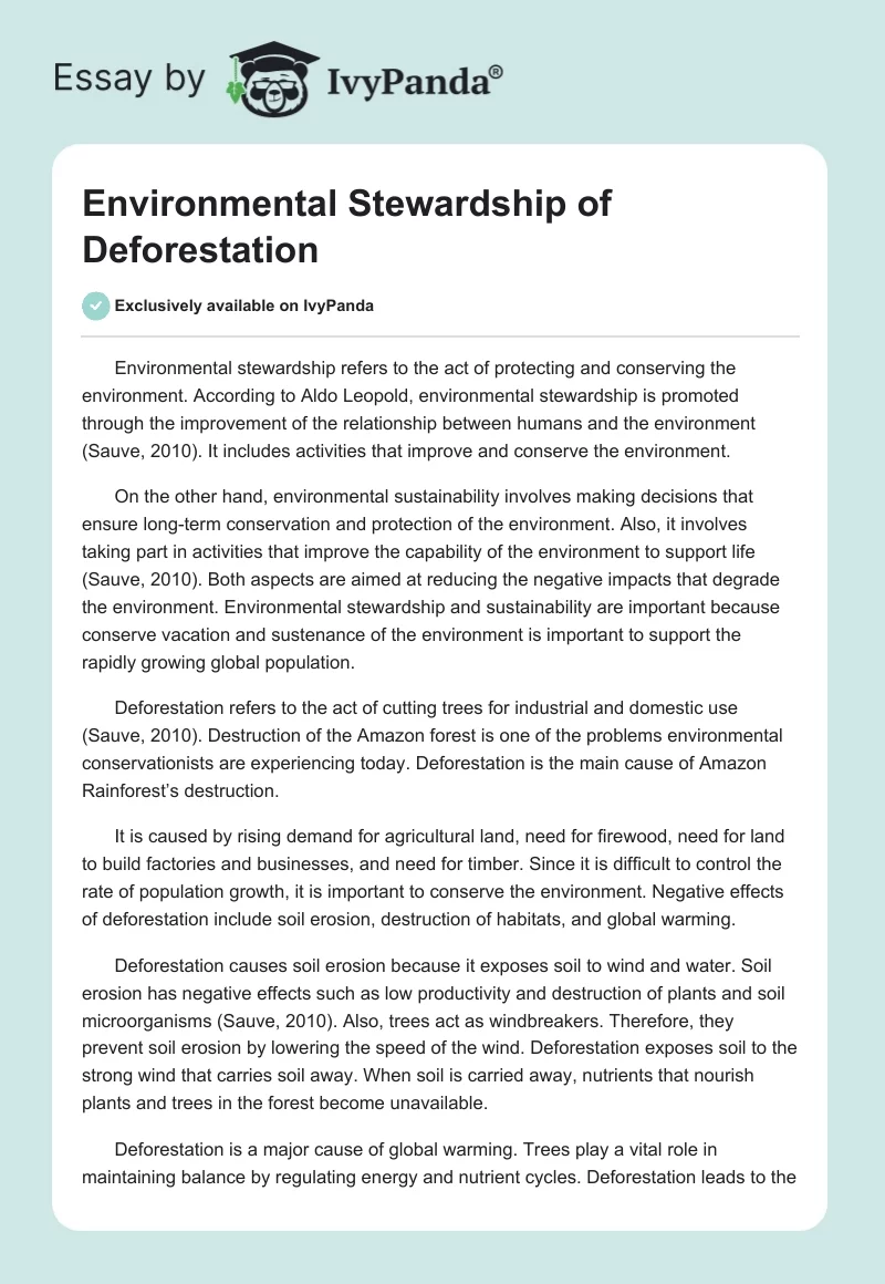 Environmental Stewardship of Deforestation. Page 1