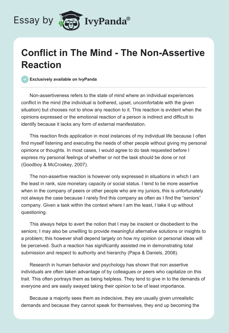 Conflict in the Mind - The Non-Assertive Reaction. Page 1