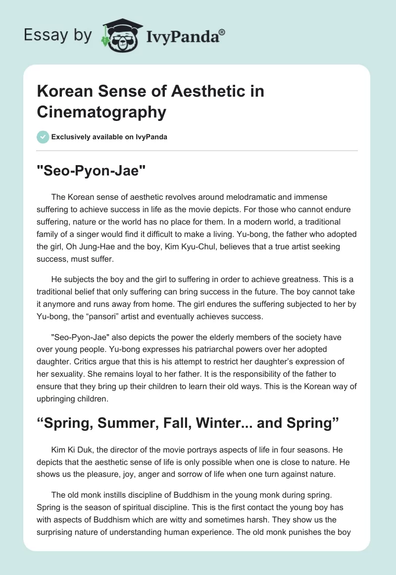 Korean Sense of Aesthetic in Cinematography. Page 1