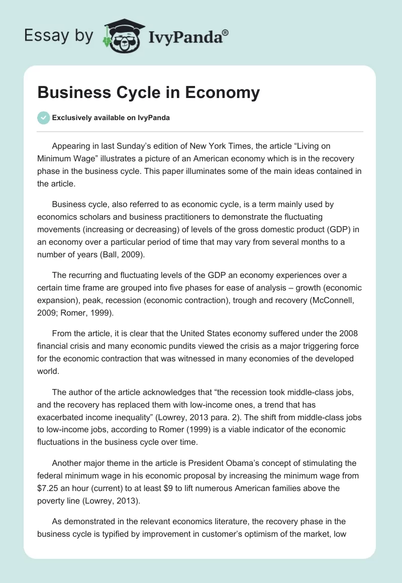Business Cycle in Economy. Page 1