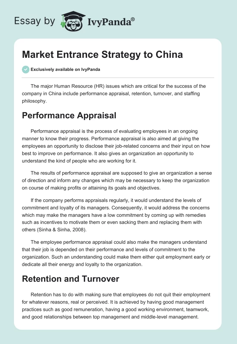 Market Entrance Strategy to China. Page 1