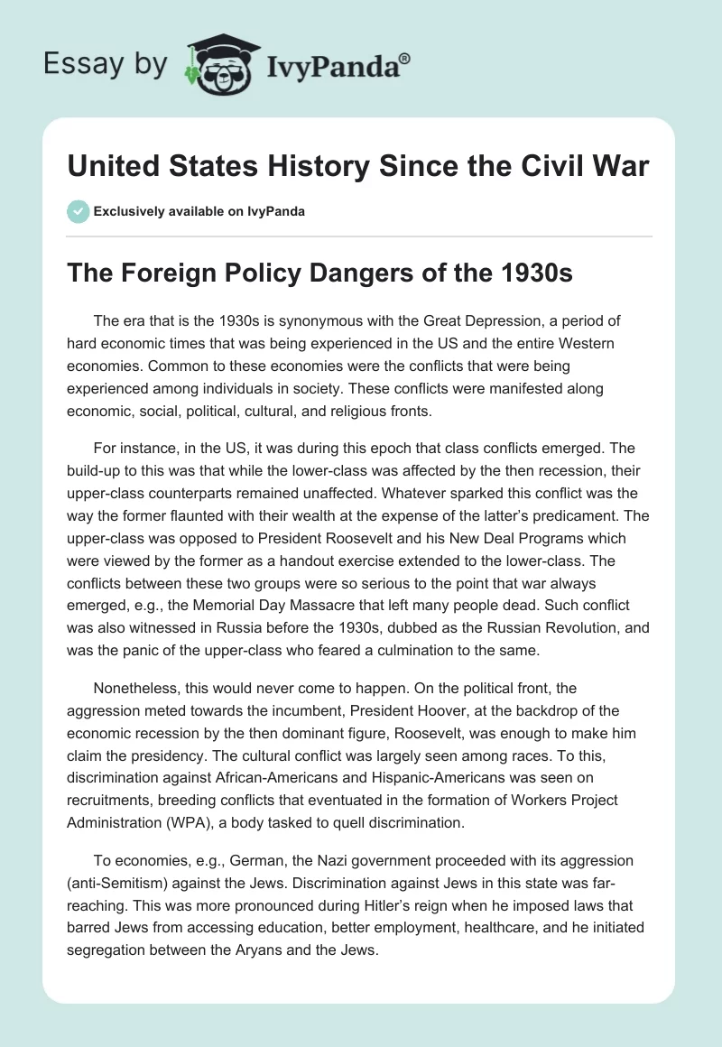United States History Since the Civil War. Page 1