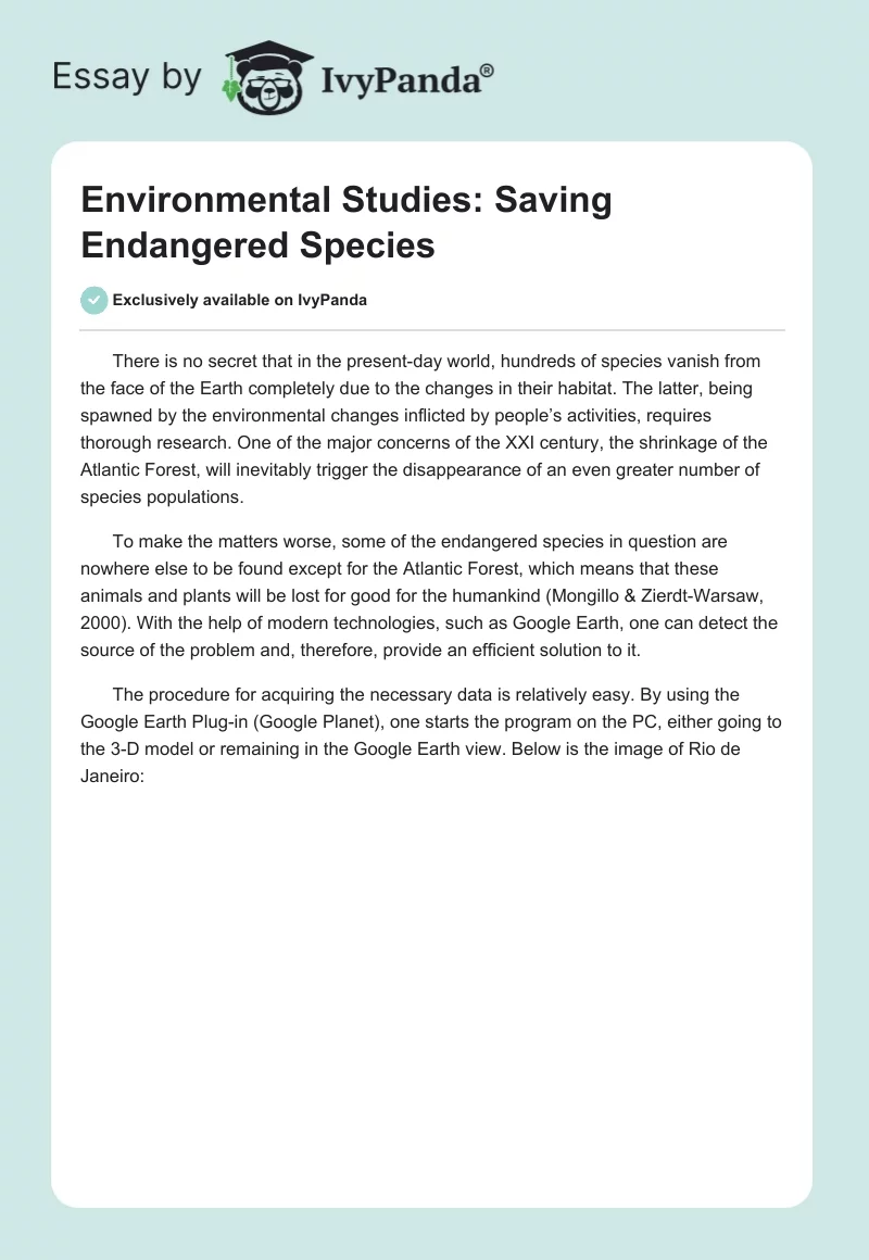 Environmental Studies: Saving Endangered Species. Page 1