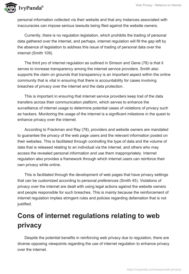 Web Privacy - Reliance on Internet. Page 3