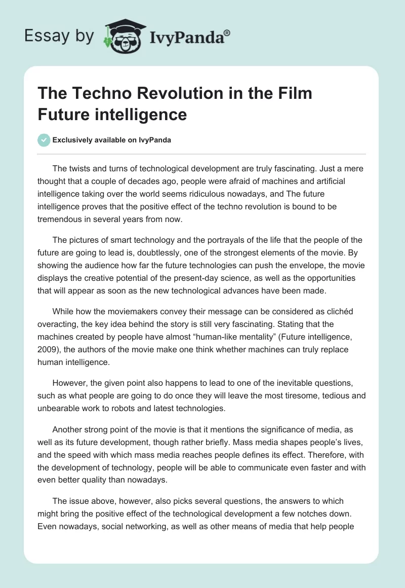 The Techno Revolution in the Film "Future intelligence". Page 1