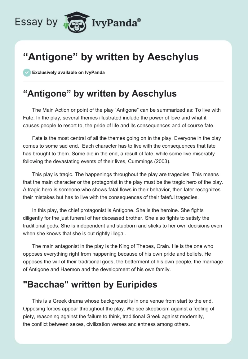 “Antigone” by written by Aeschylus. Page 1