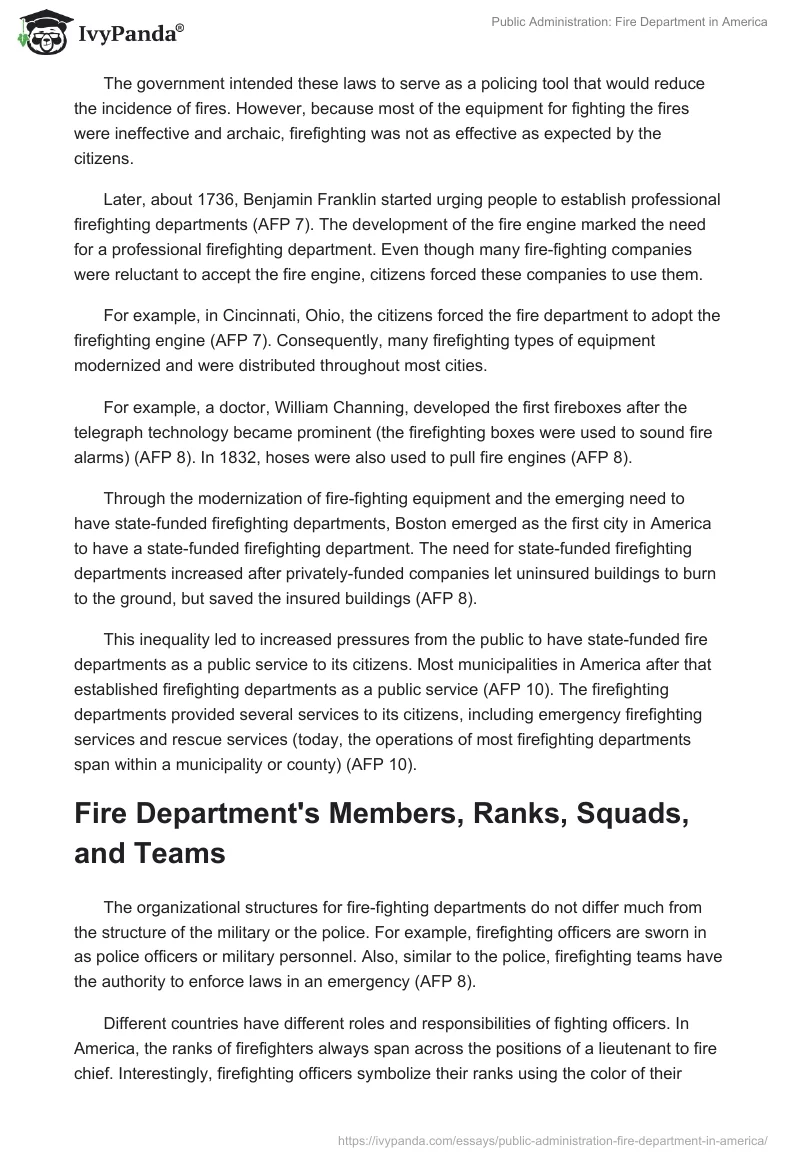 Public Administration: Fire Department in America. Page 2