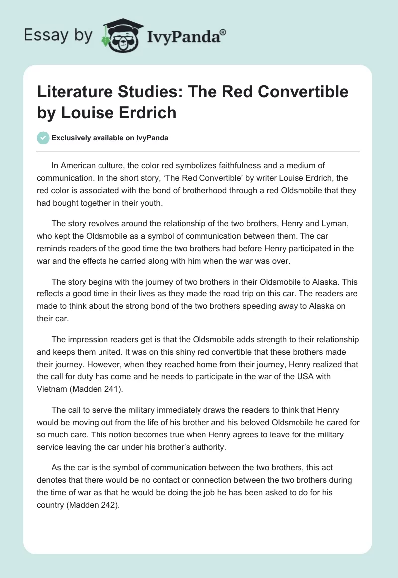 Literature Studies: "The Red Convertible" by Louise Erdrich. Page 1