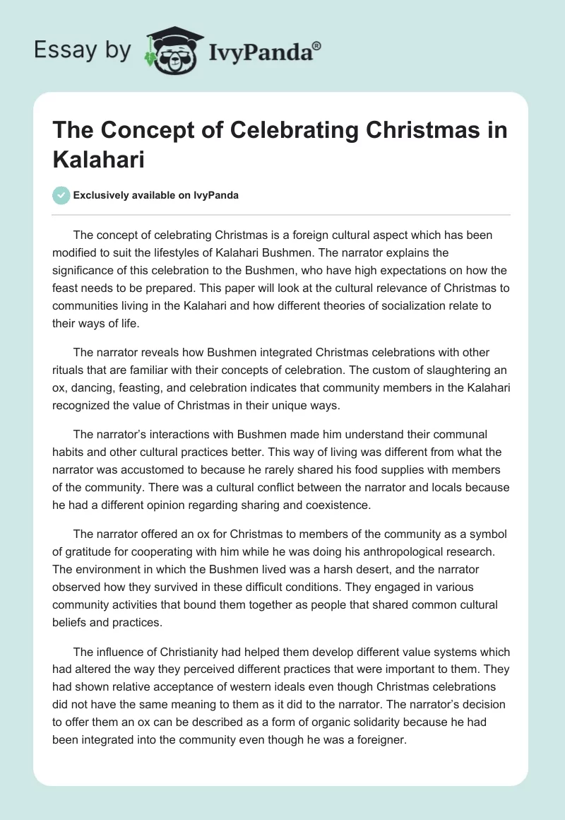 The Concept of Celebrating Christmas in Kalahari. Page 1