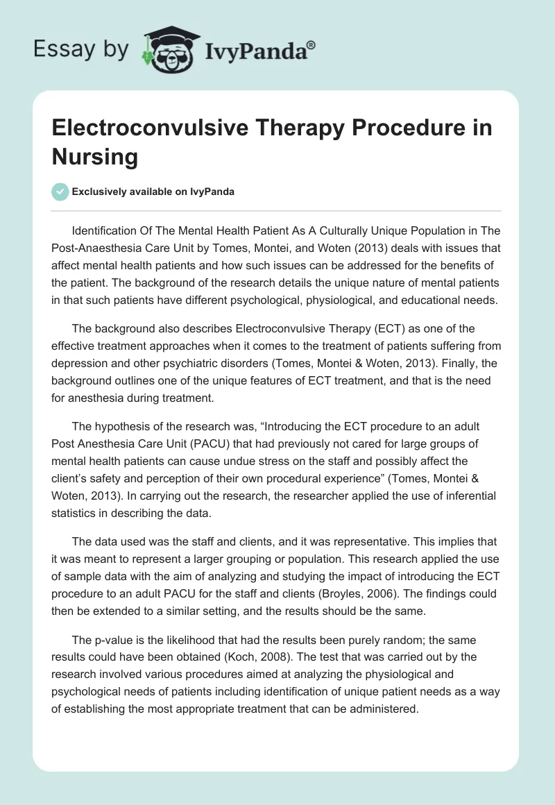 Electroconvulsive Therapy Procedure in Nursing. Page 1