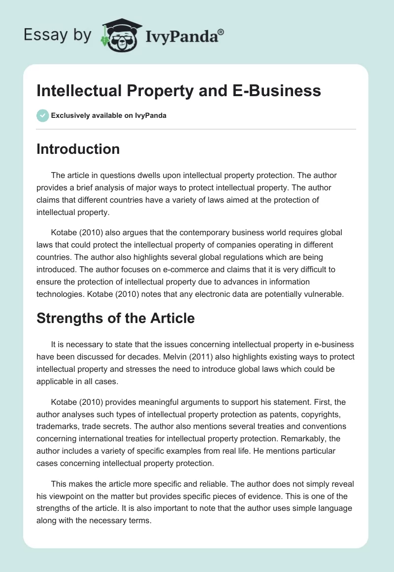 Intellectual Property and E-Business. Page 1
