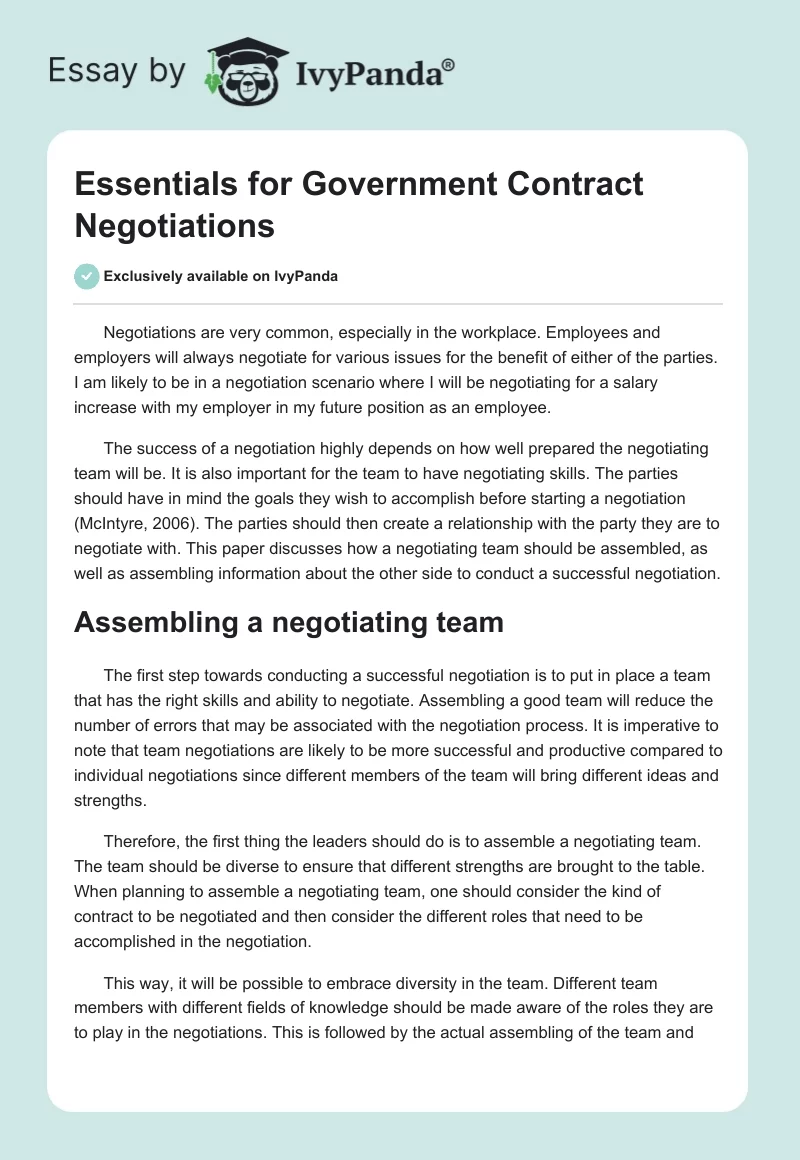 Essentials for Government Contract Negotiations. Page 1