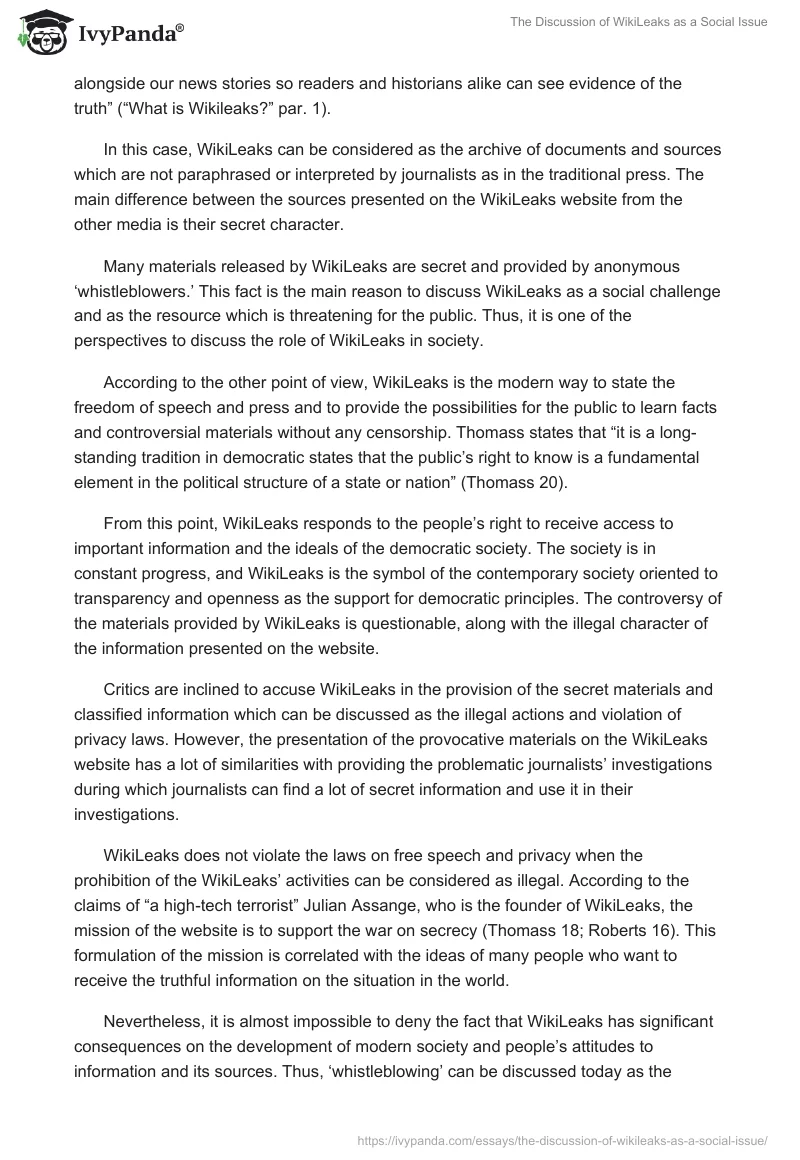 The Discussion of WikiLeaks as a Social Issue. Page 2