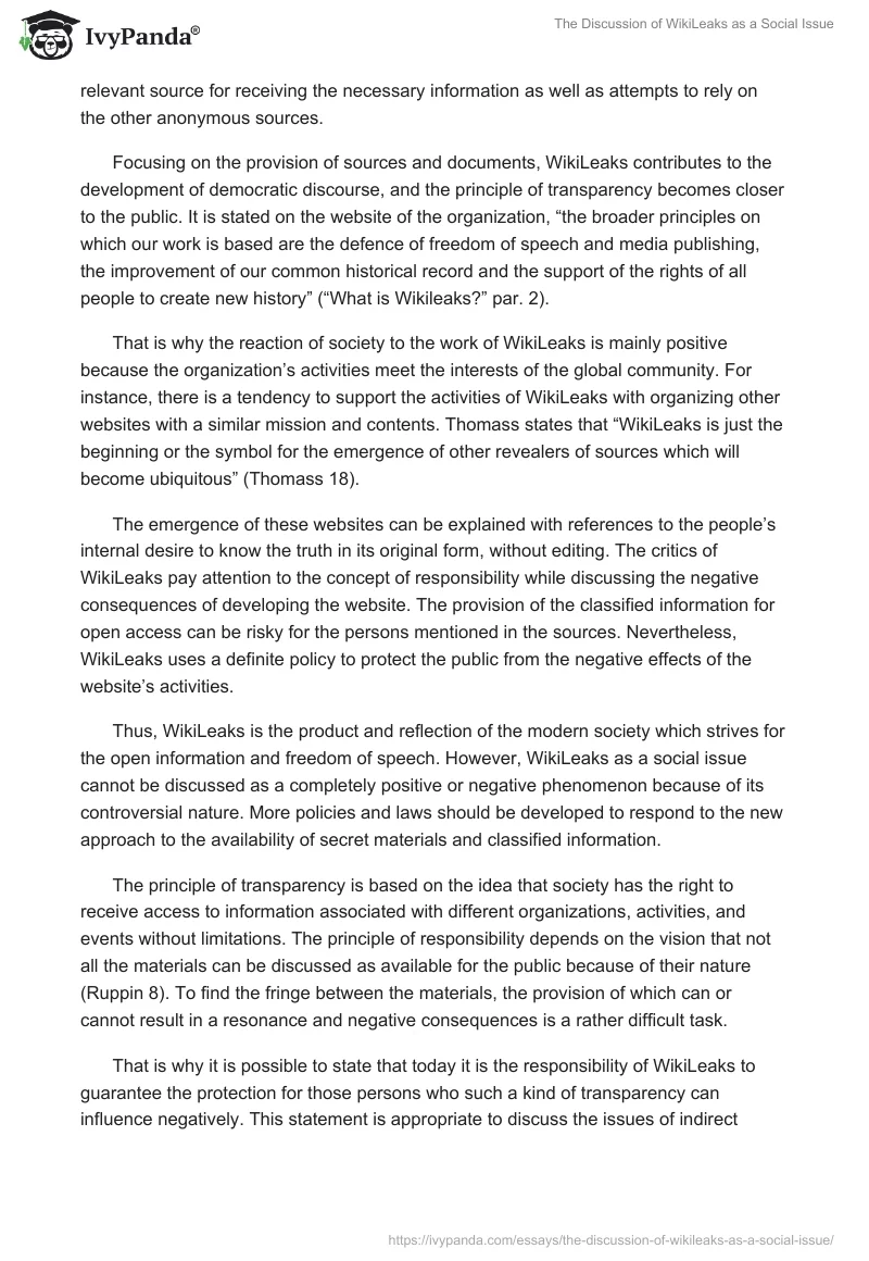The Discussion of WikiLeaks as a Social Issue. Page 3
