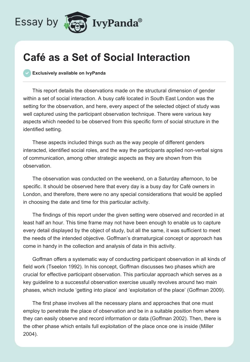 Café as a Set of Social Interaction. Page 1