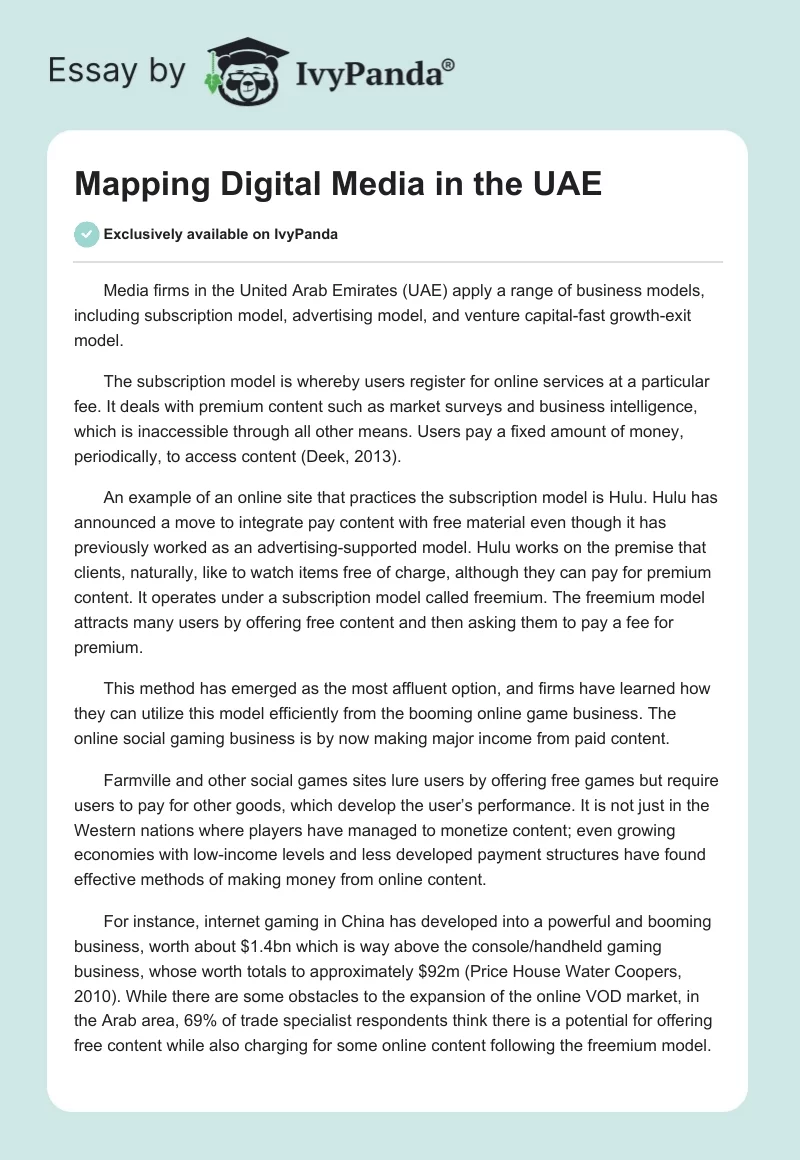 Mapping Digital Media in the UAE. Page 1