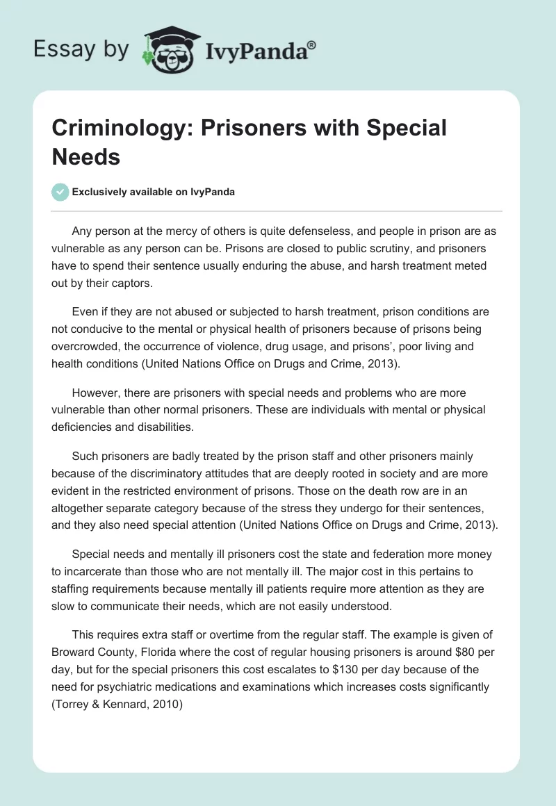 Criminology: Prisoners with Special Needs. Page 1
