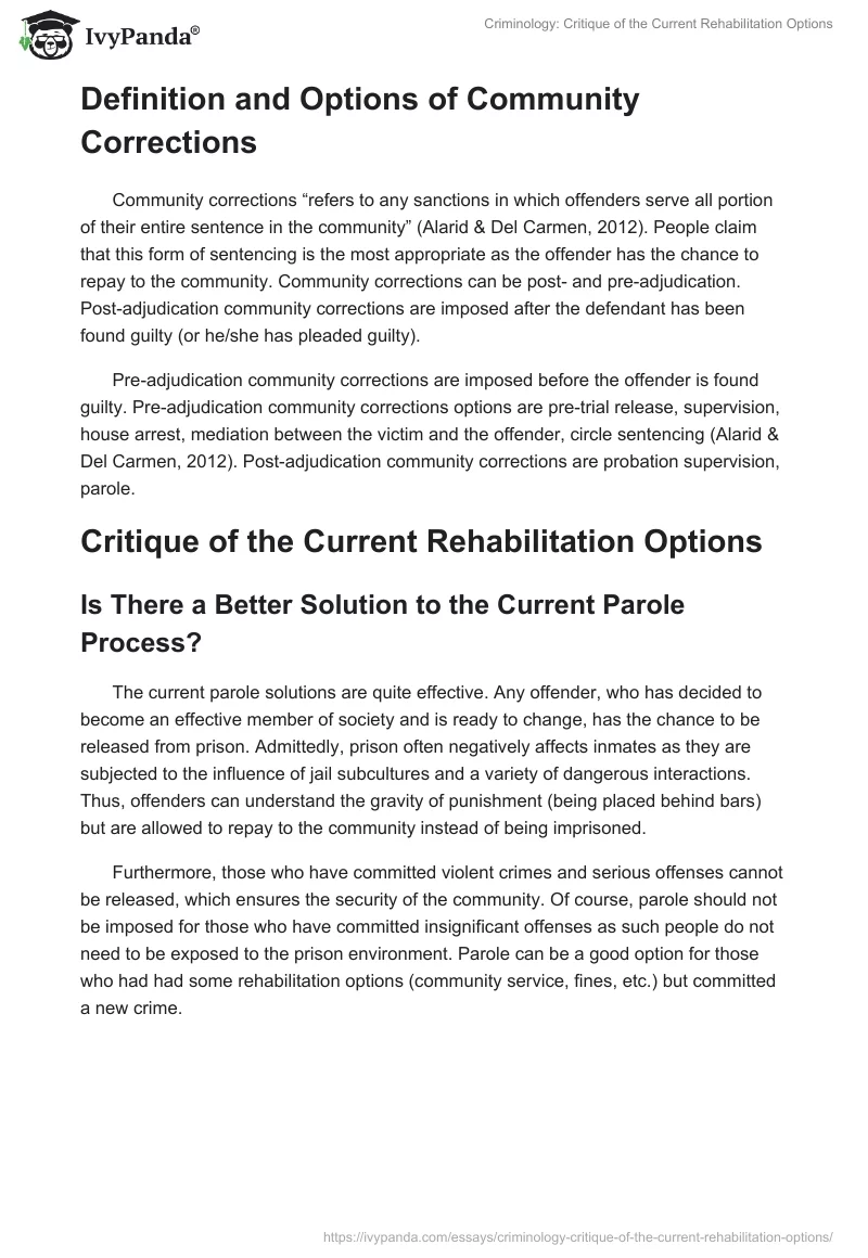 Criminology: Critique of the Current Rehabilitation Options. Page 3