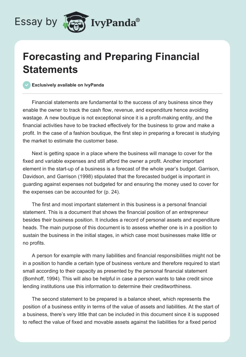 Forecasting and Preparing Financial Statements. Page 1