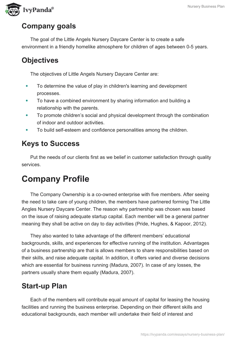 Nursery Business Plan. Page 2