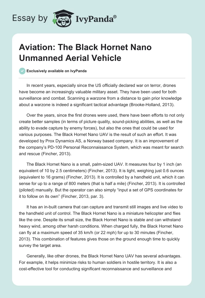 Aviation: The Black Hornet Nano Unmanned Aerial Vehicle. Page 1