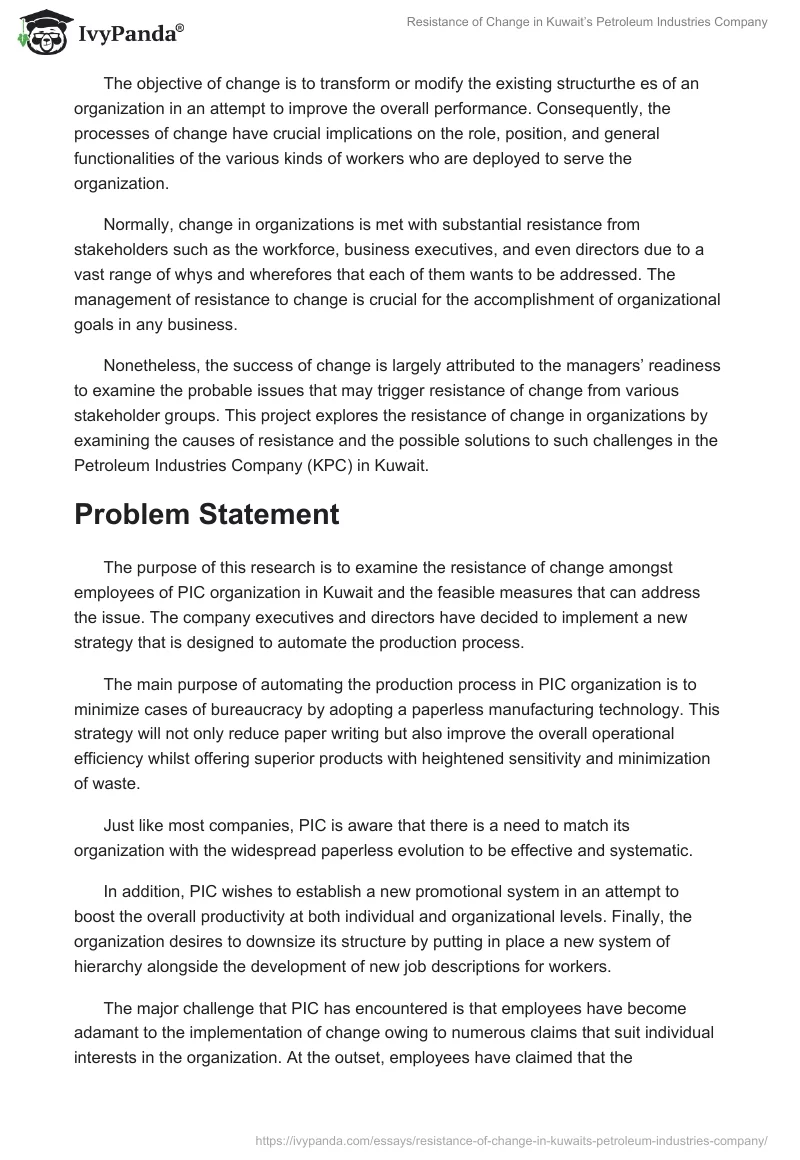 Resistance of Change in Kuwait’s Petroleum Industries Company. Page 2