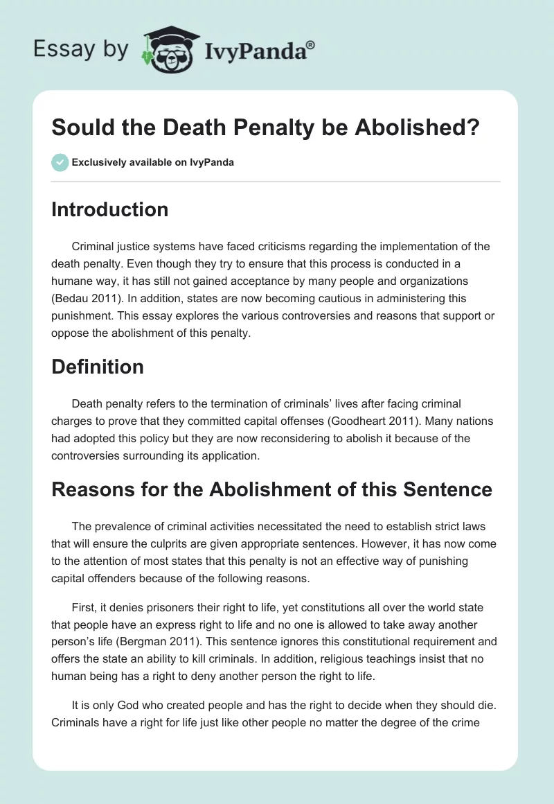 Sould the Death Penalty Be Abolished?. Page 1