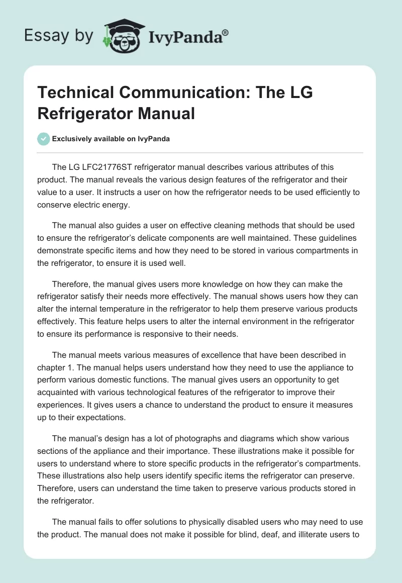 Technical Communication: The LG Refrigerator Manual. Page 1