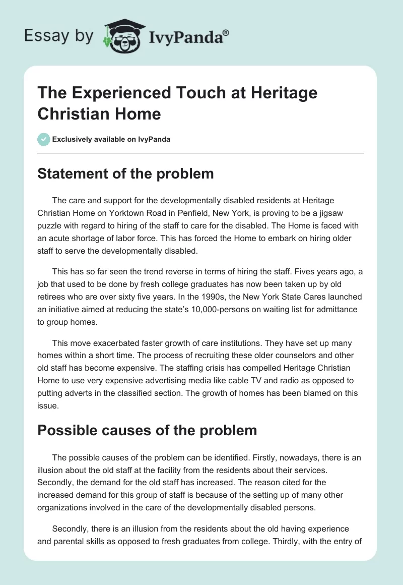 The Experienced Touch at Heritage Christian Home. Page 1