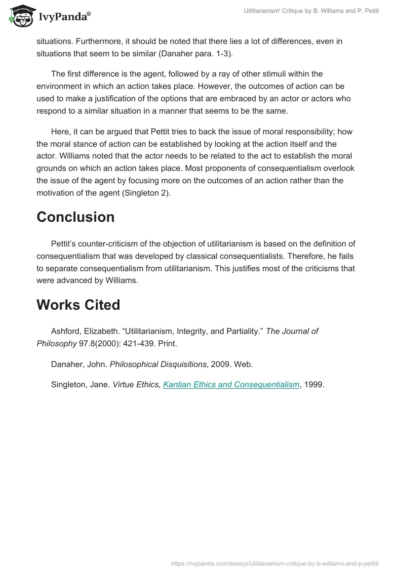 Utilitarianism' Critique by B. Williams and P. Pettit. Page 4