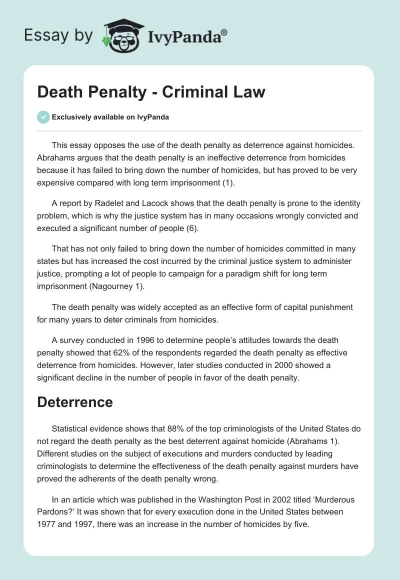 Death Penalty - Criminal Law. Page 1