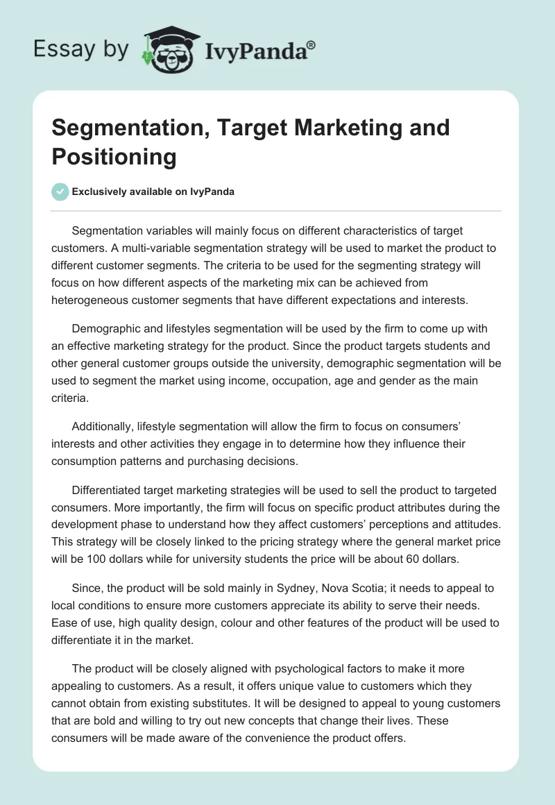 Segmentation, Target Marketing and Positioning. Page 1
