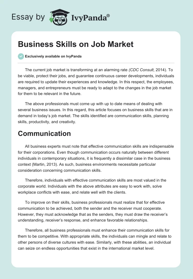 Business Skills on Job Market. Page 1