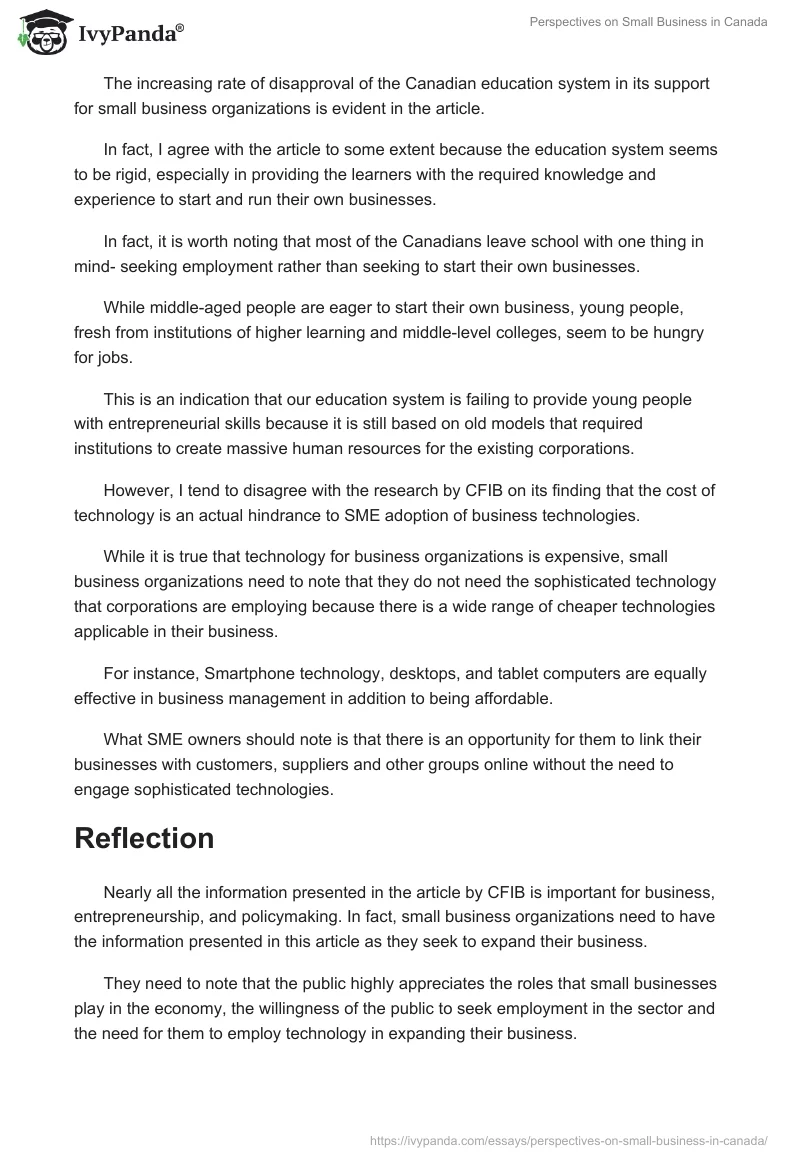 Perspectives on Small Business in Canada. Page 4