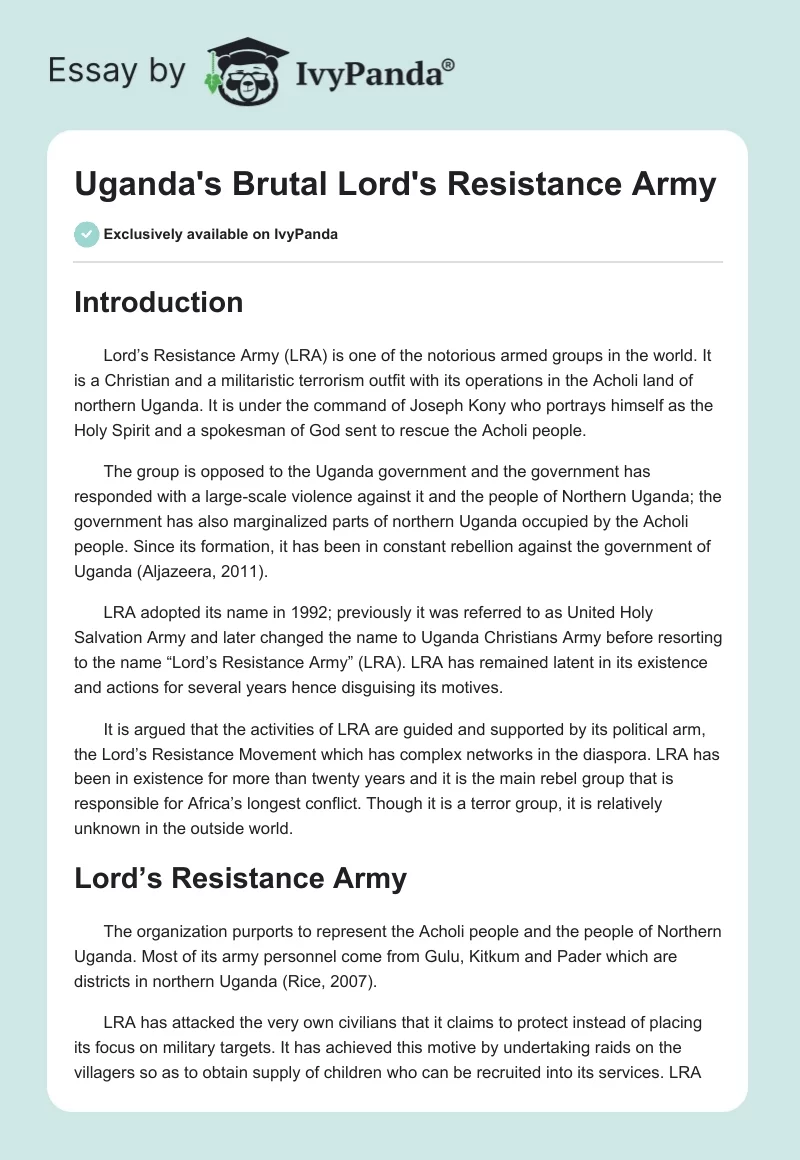 Uganda's Brutal Lord's Resistance Army. Page 1