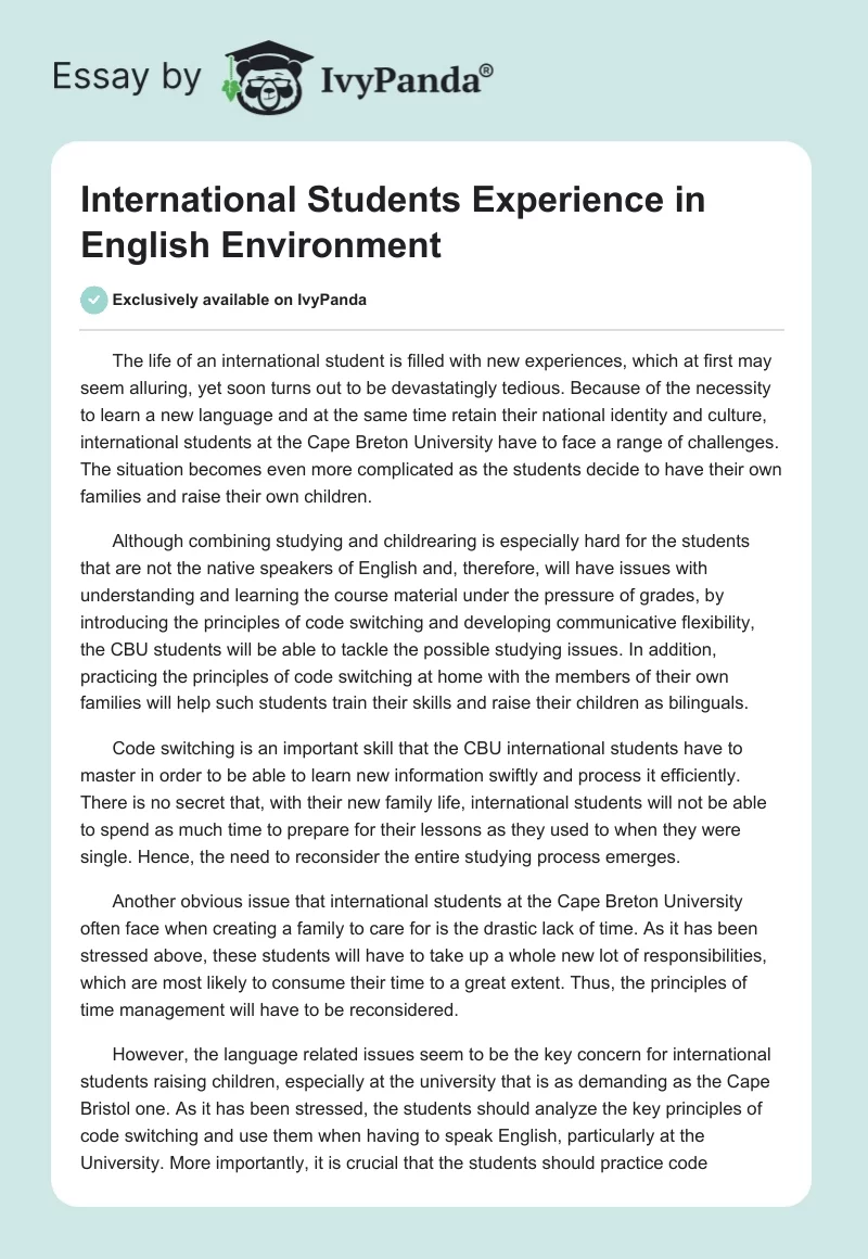 International Students Experience in English Environment. Page 1