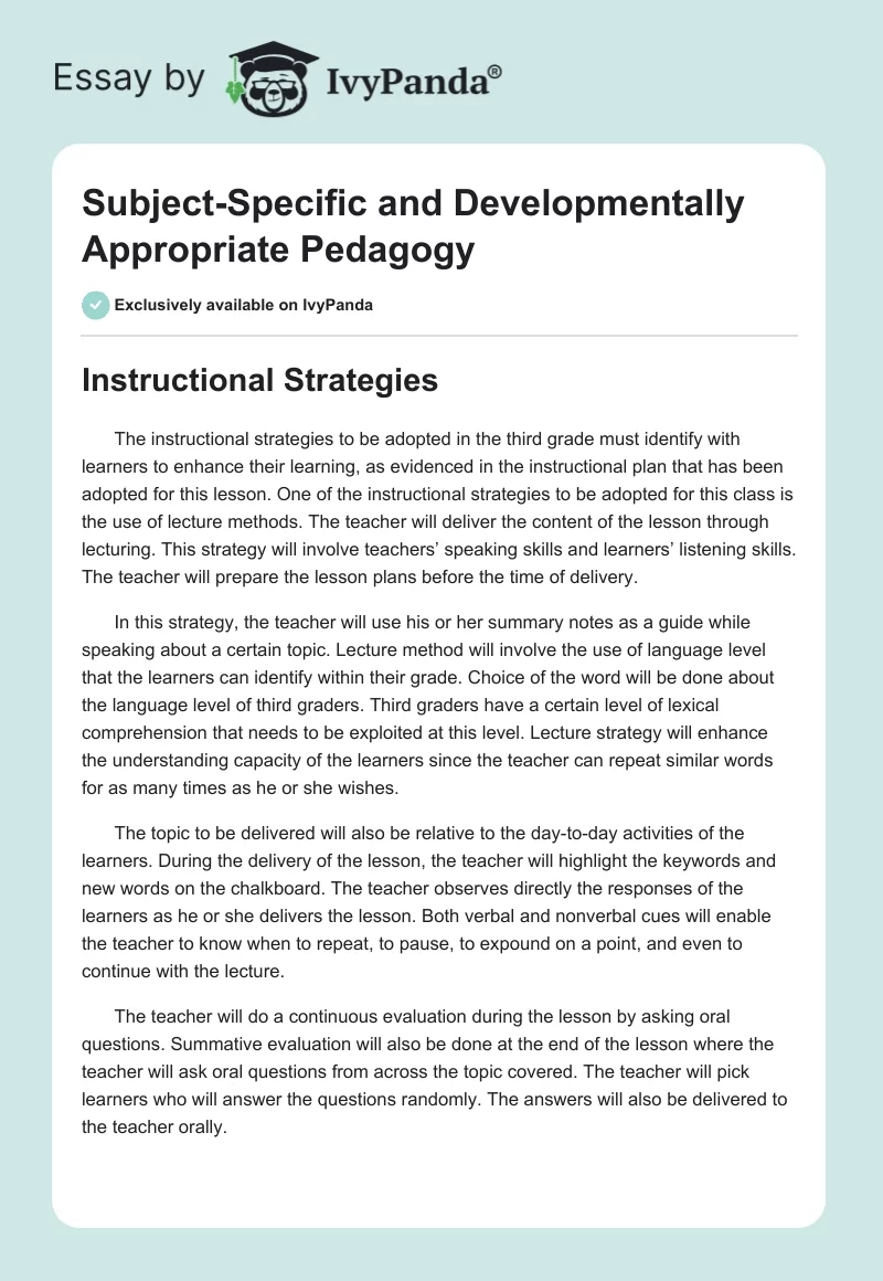 Subject-Specific and Developmentally Appropriate Pedagogy. Page 1