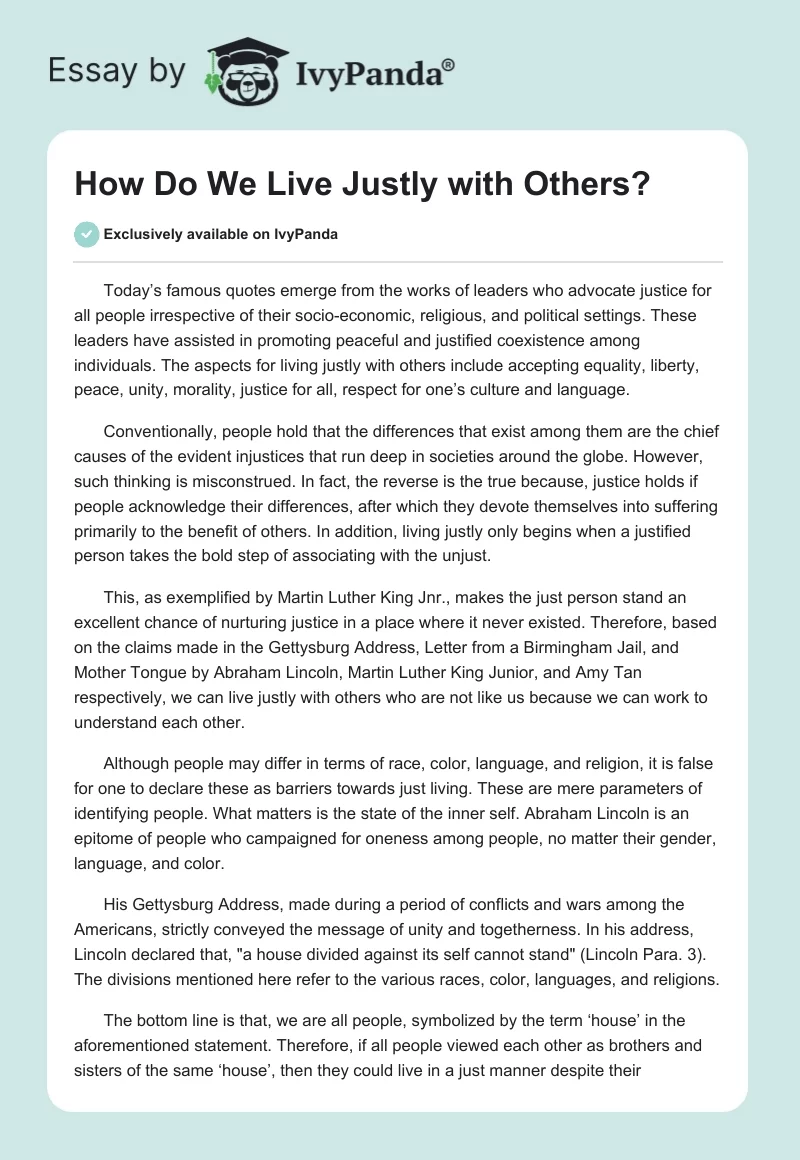 How Do We Live Justly with Others?. Page 1