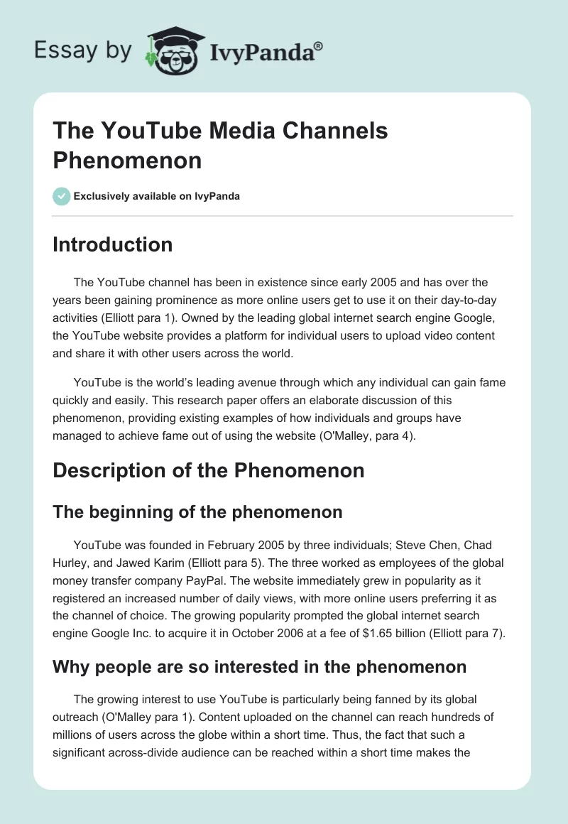 The YouTube Media Channels Phenomenon. Page 1