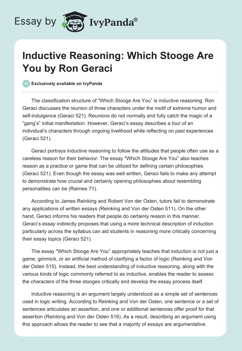 Inductive Reasoning: "Which Stooge Are You" by Ron Geraci. Page 1