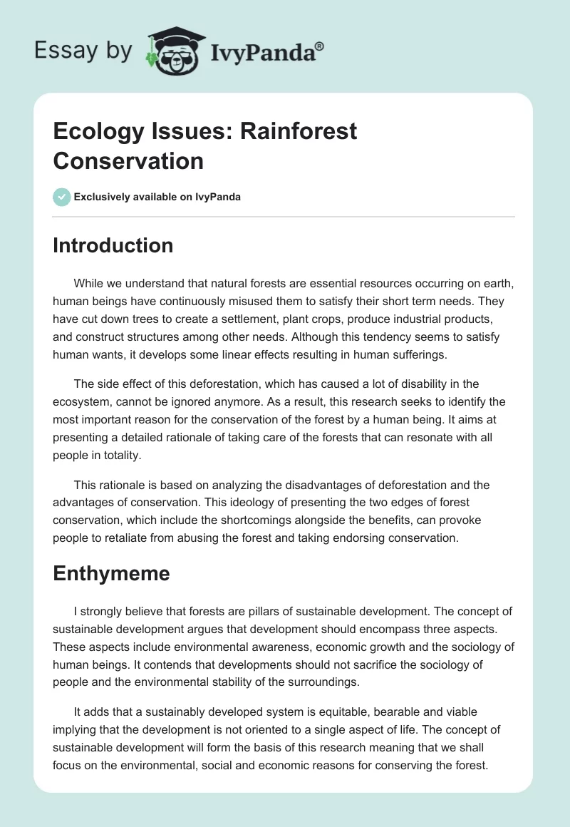 Ecology Issues: Rainforest Conservation. Page 1