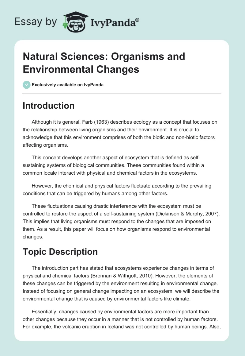 Natural Sciences: Organisms and Environmental Changes. Page 1