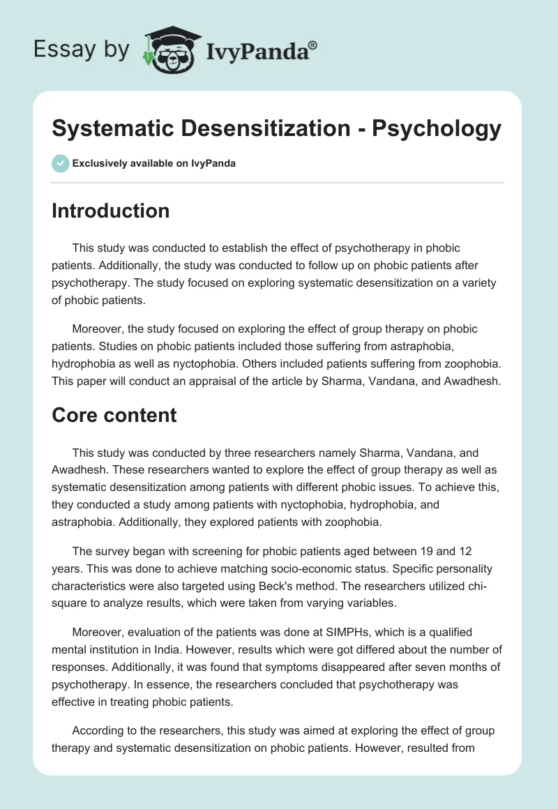 Systematic Desensitization - Psychology. Page 1