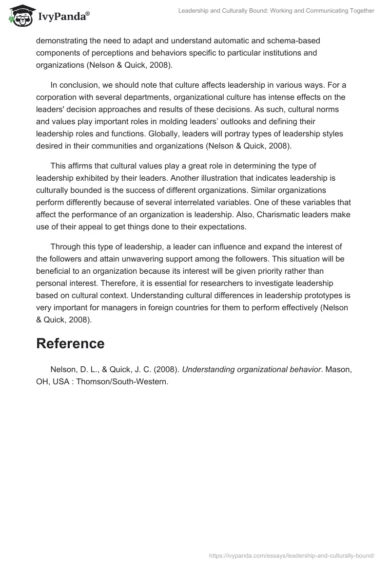 Leadership and Culturally Bound: Working and Communicating Together. Page 4