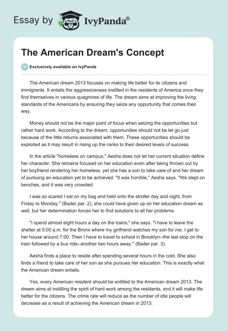 The American Dream's Concept. Page 1
